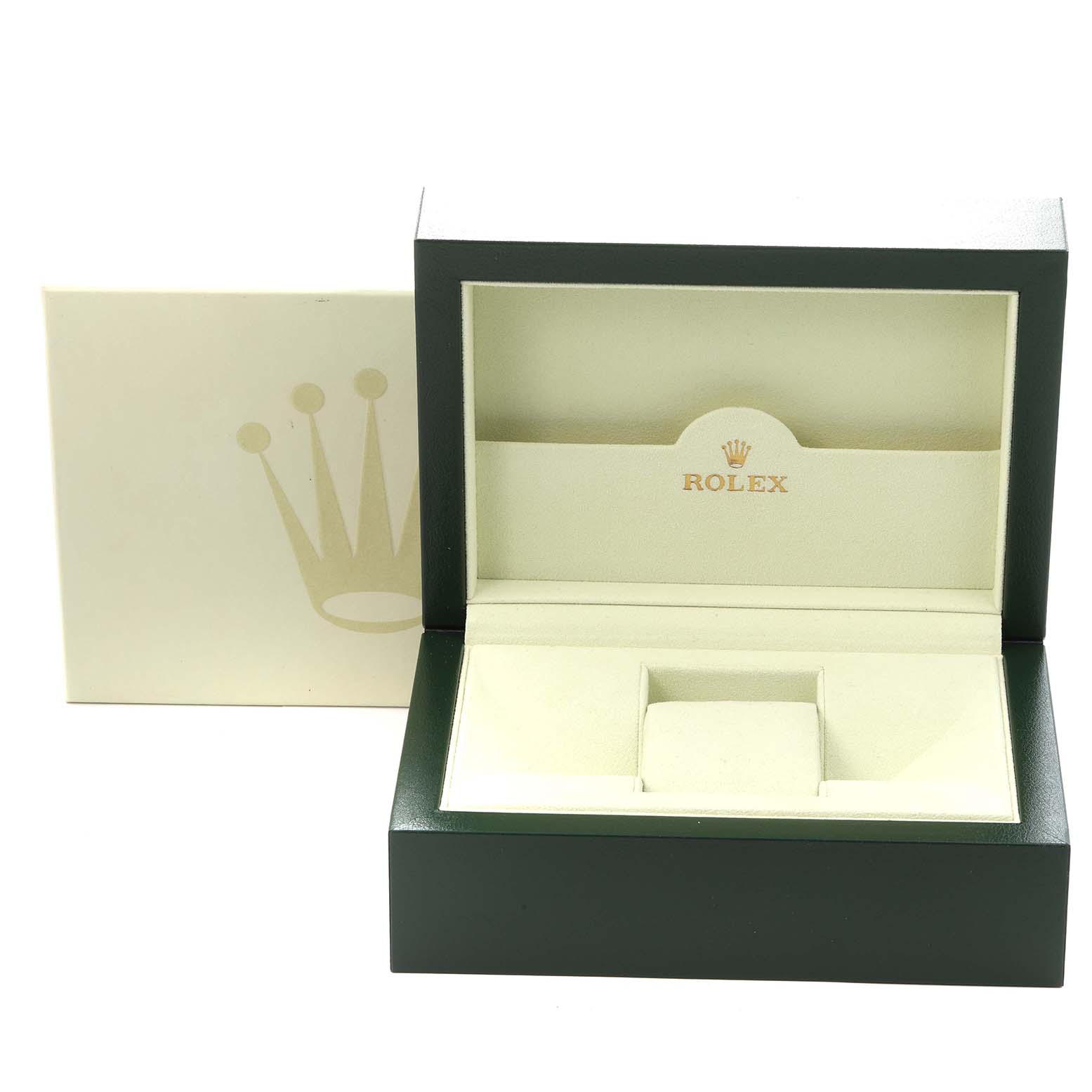 The image shows an open Rolex box for a Submariner watch, including the inner and outer parts of the packaging.