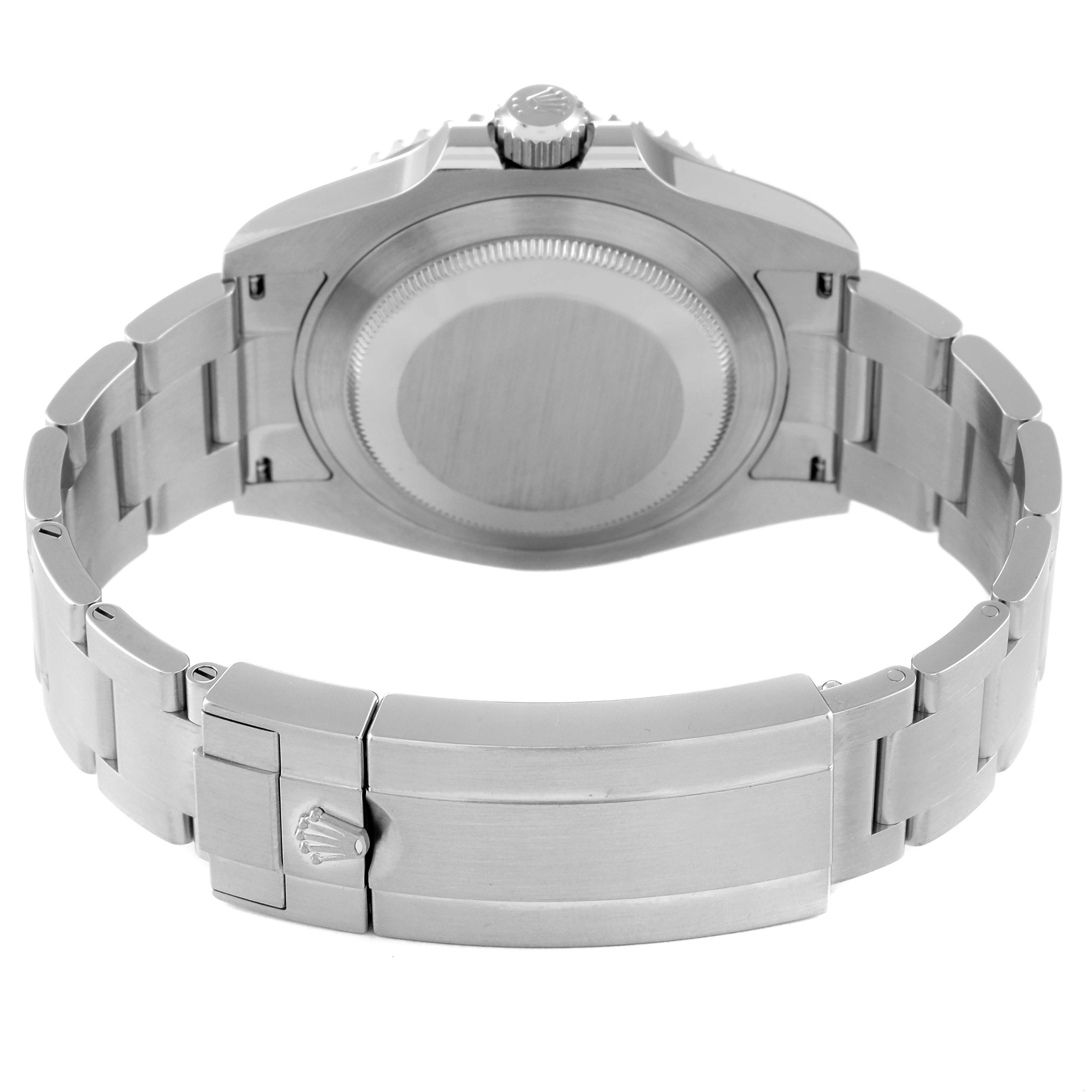 This image shows the back view of a Rolex Submariner 124060 Men
s Stainless Steel Black Dial 124060 Men
s Stainless Steel Black Dial watch, highlighting the case back, bracelet, and clasp.