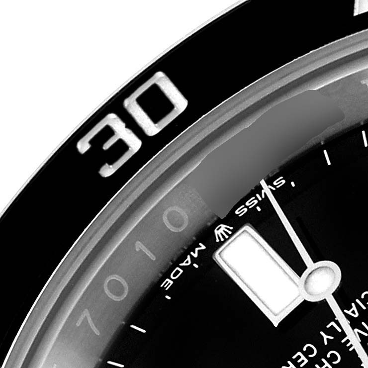 The close-up image shows the bezel and part of the dial, including the minute hand, of a Rolex Submariner 124060 Men
s Stainless Steel Black Dial 124060 Men
s Stainless Steel Black Dial watch.