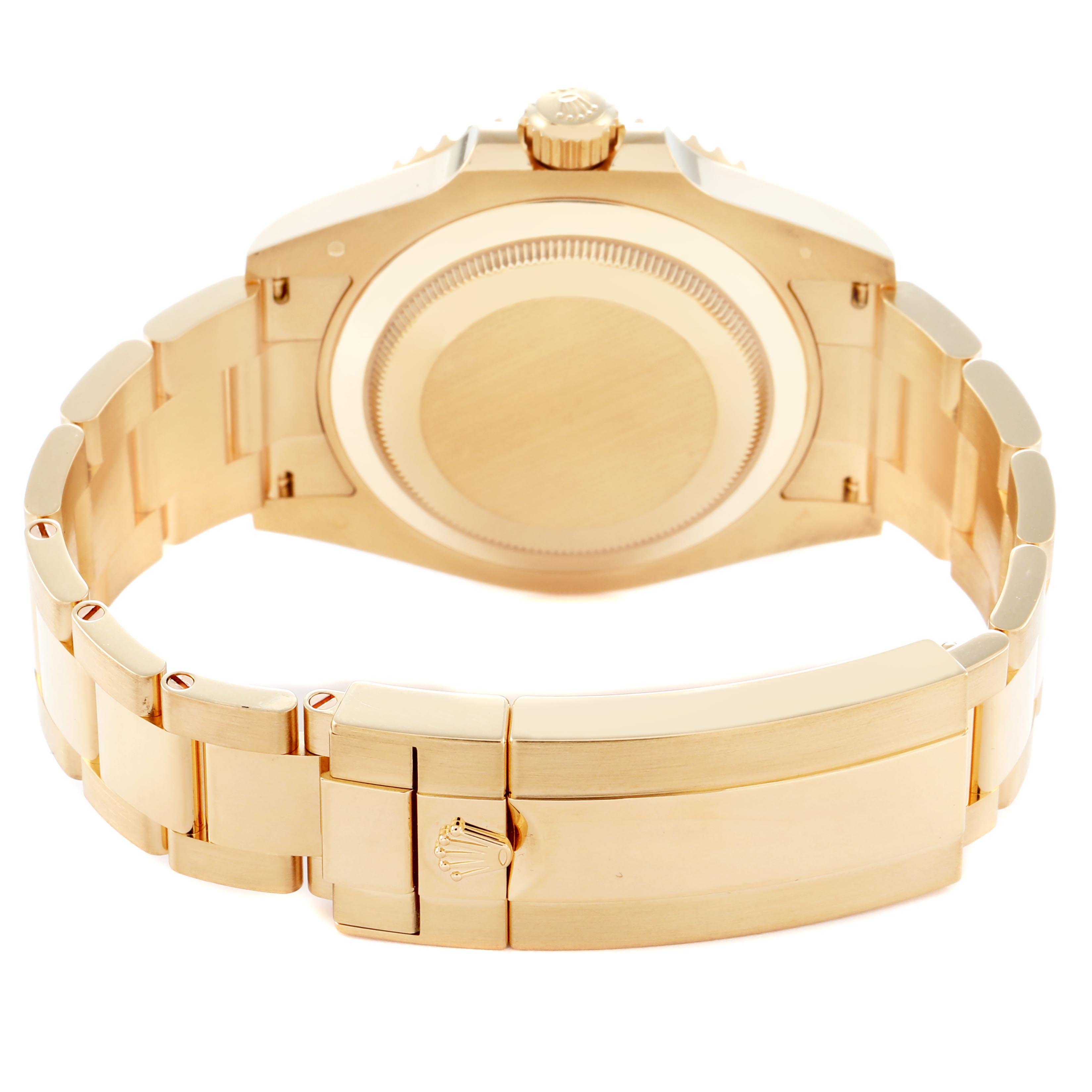 The image shows the back and clasp of a Rolex Submariner 126618LB Men's Yellow Gold Blue Dial 126618LB Men's Yellow Gold Blue Dial, highlighting the bracelet and crown.