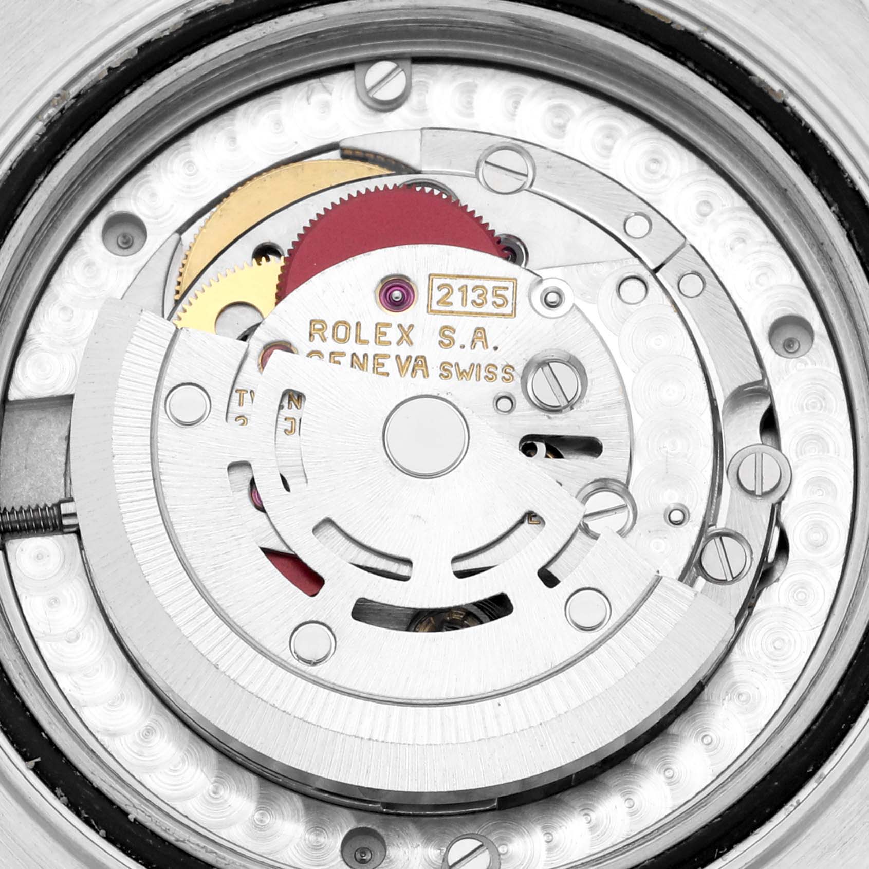 This image shows the internal mechanism of a Rolex Yacht-Master 68623 Men's Steel and Gold (two tone) White Dial 68623 Men's Steel and Gold (two tone) White Dial watch, focusing on the intricate movement parts.