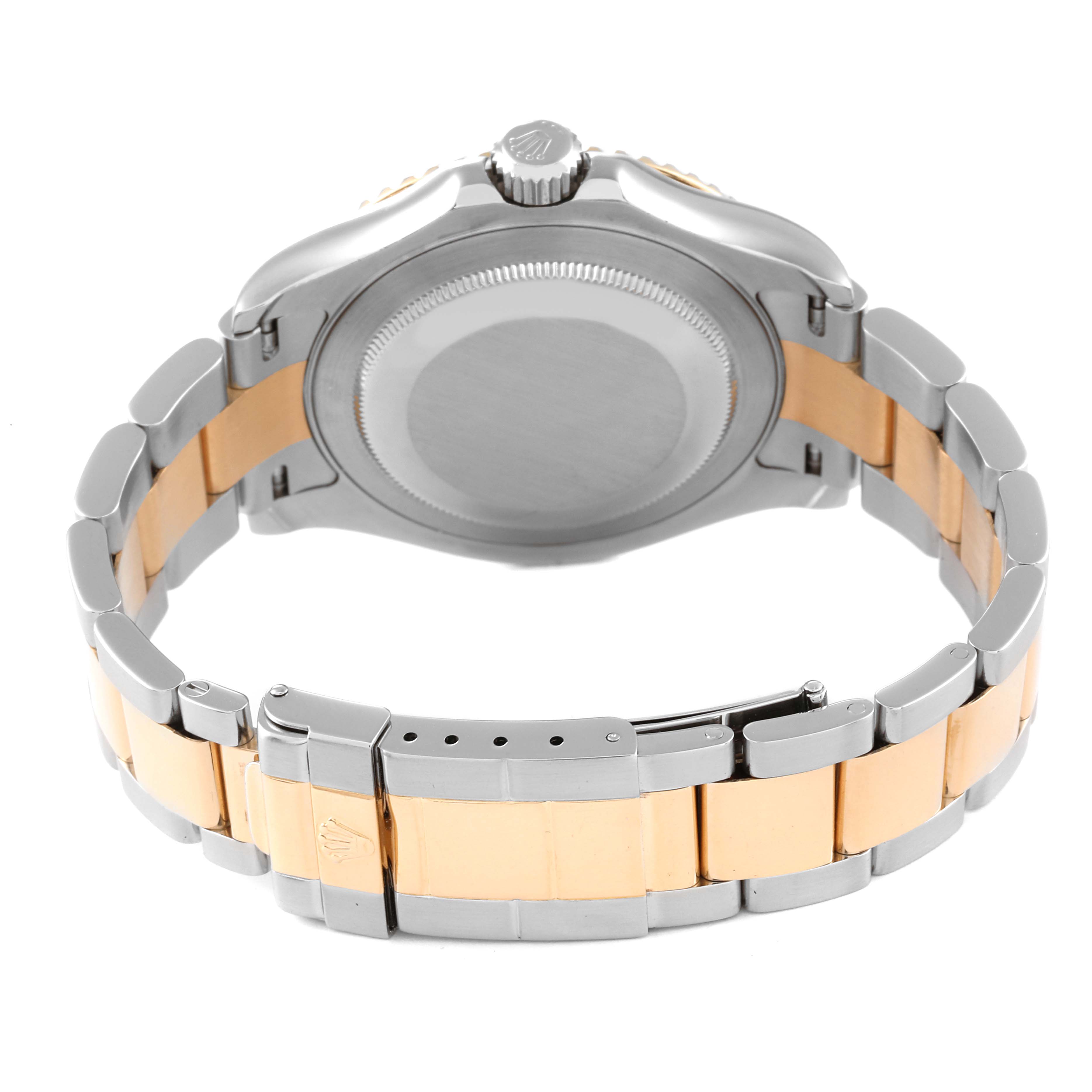 The image shows the back and bracelet of a Rolex Yacht-Master 16623 Men's Steel and Gold (two tone) White Dial 16623 Men's Steel and Gold (two tone) White Dial watch, featuring two-tone gold and silver links.