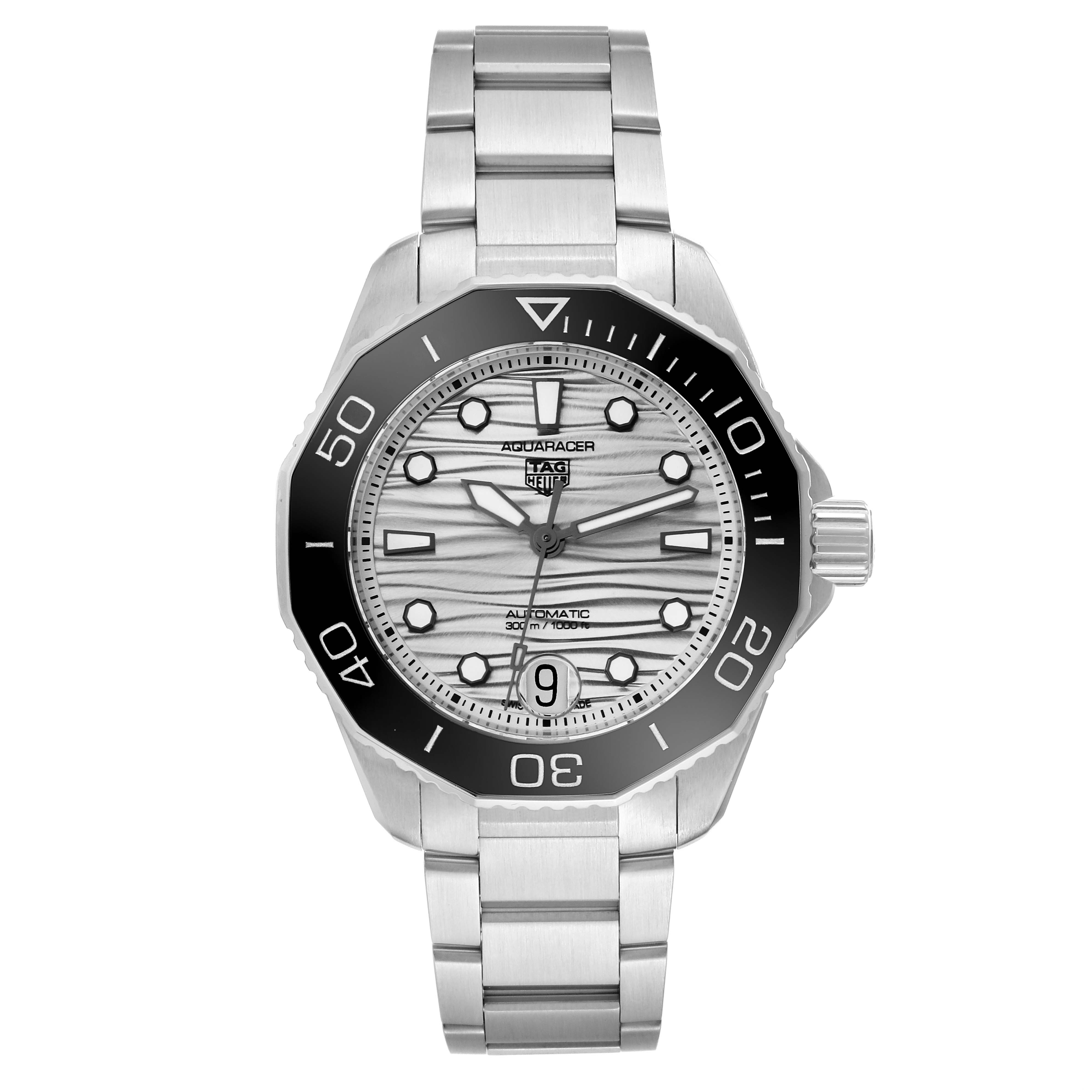 The image shows a frontal view of the Tag Heuer Aquaracer WBP231C.BA0626 Women's Stainless Steel Silver Dial WBP231C.BA0626 Women's Stainless Steel Silver Dial watch, displaying the face, bezel, and metal bracelet.