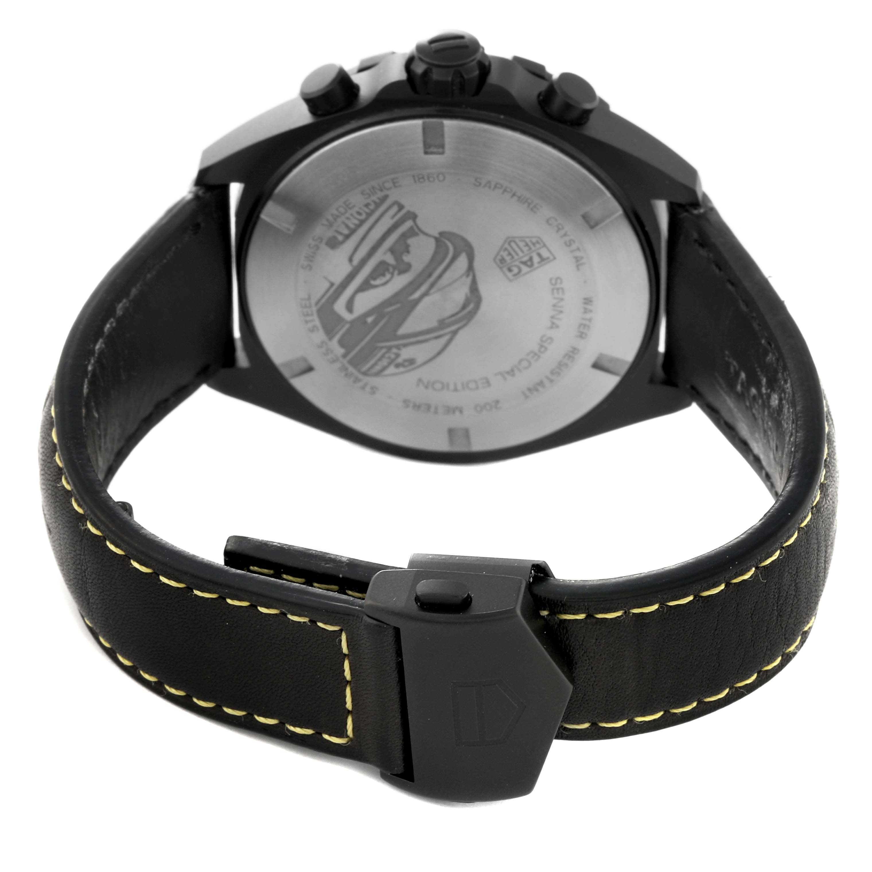 The image shows the back view of the Tag Heuer Formula 1 CAZ101AJ.FC6487 Men's Stainless Steel Green Dial CAZ101AJ.FC6487 Men's Stainless Steel Green Dial watch, highlighting the case back, strap, and clasp.