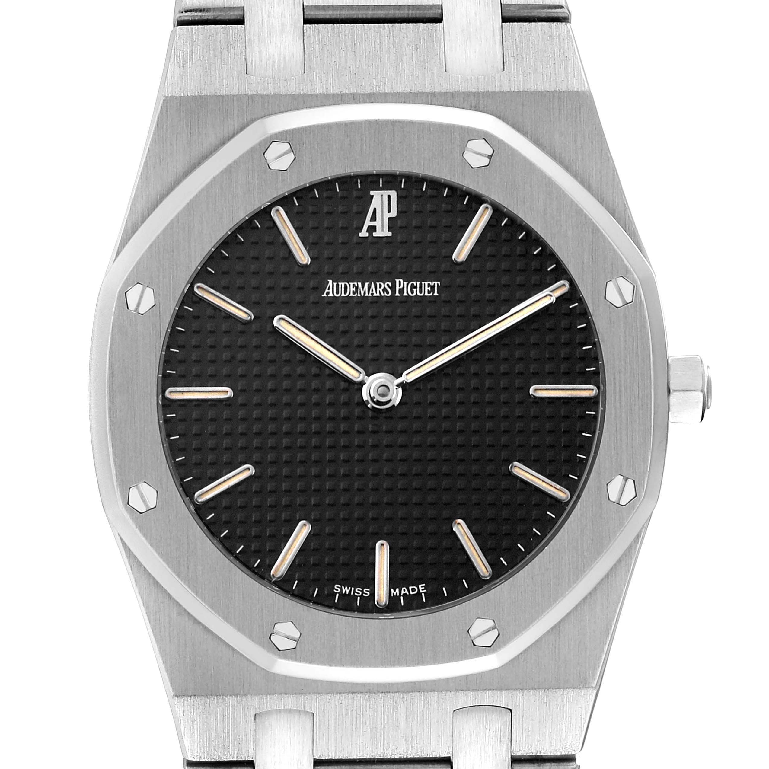 Audemars Piguet Royal Oak 56303ST.OO.0789ST Men's Stainless Steel Black Dial 56303ST.OO.0789ST Men's Stainless Steel Black Dial watch shown from a front angle, highlighting the face, bezel, and portion of the bracelet.