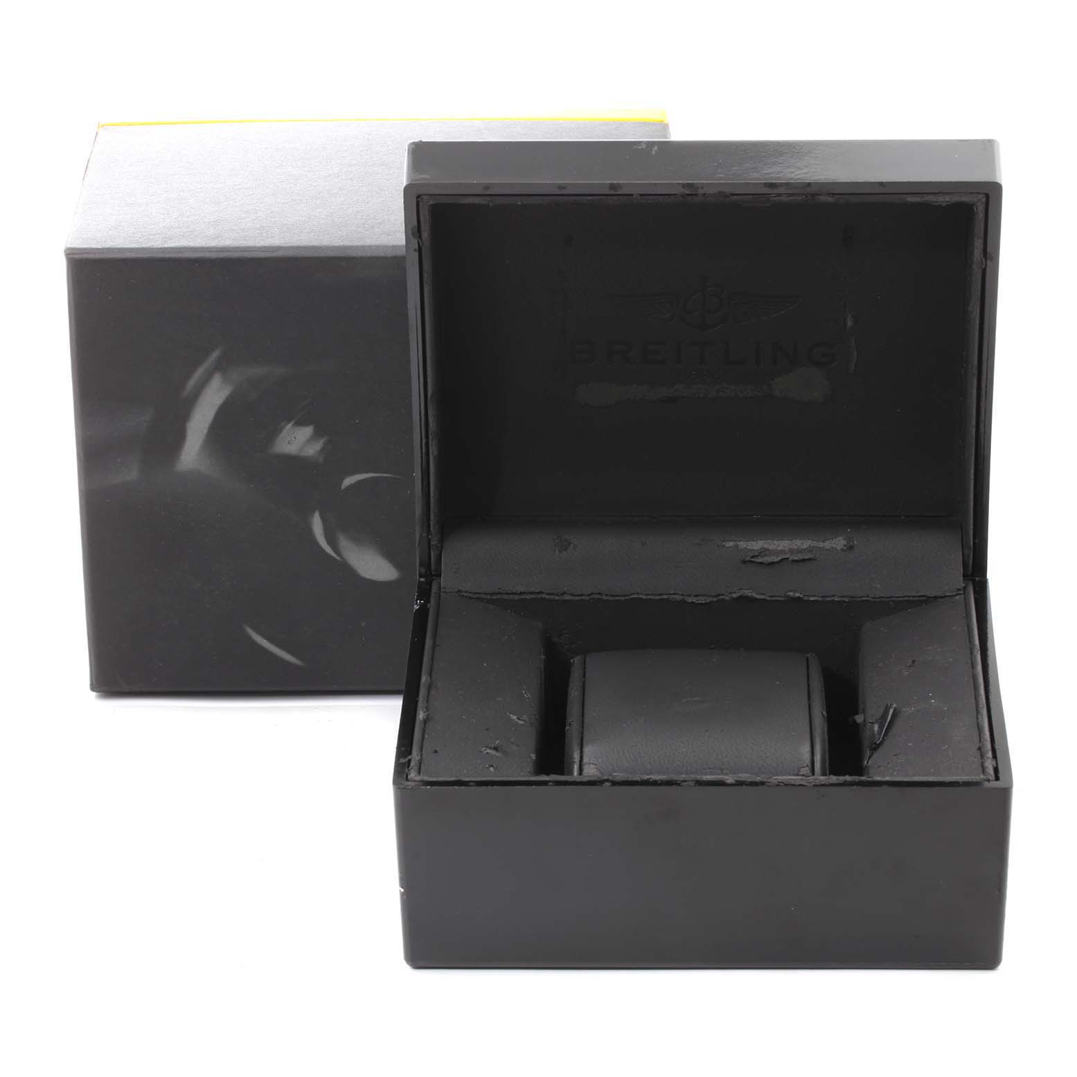 This image shows an open black case with "Breitling" branding, typically used for the Bentley model watches.