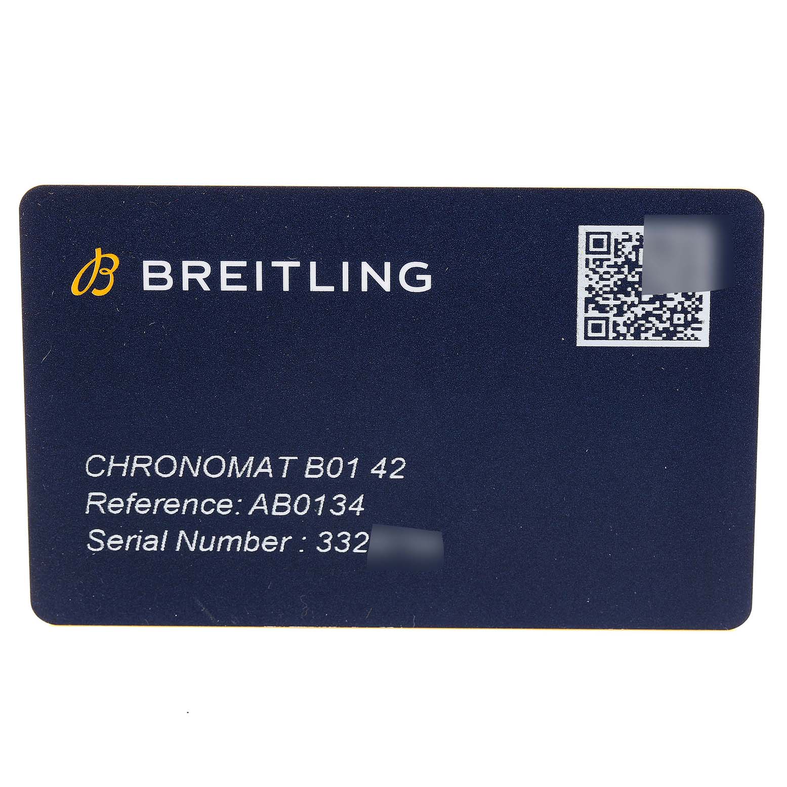 This image shows a warranty card for a Breitling Chronomat AB01343A1L1A1 Men
s Stainless Steel Green Dial AB01343A1L1A1 Men
s Stainless Steel Green Dial B01 42 watch, including the model and serial numbers.