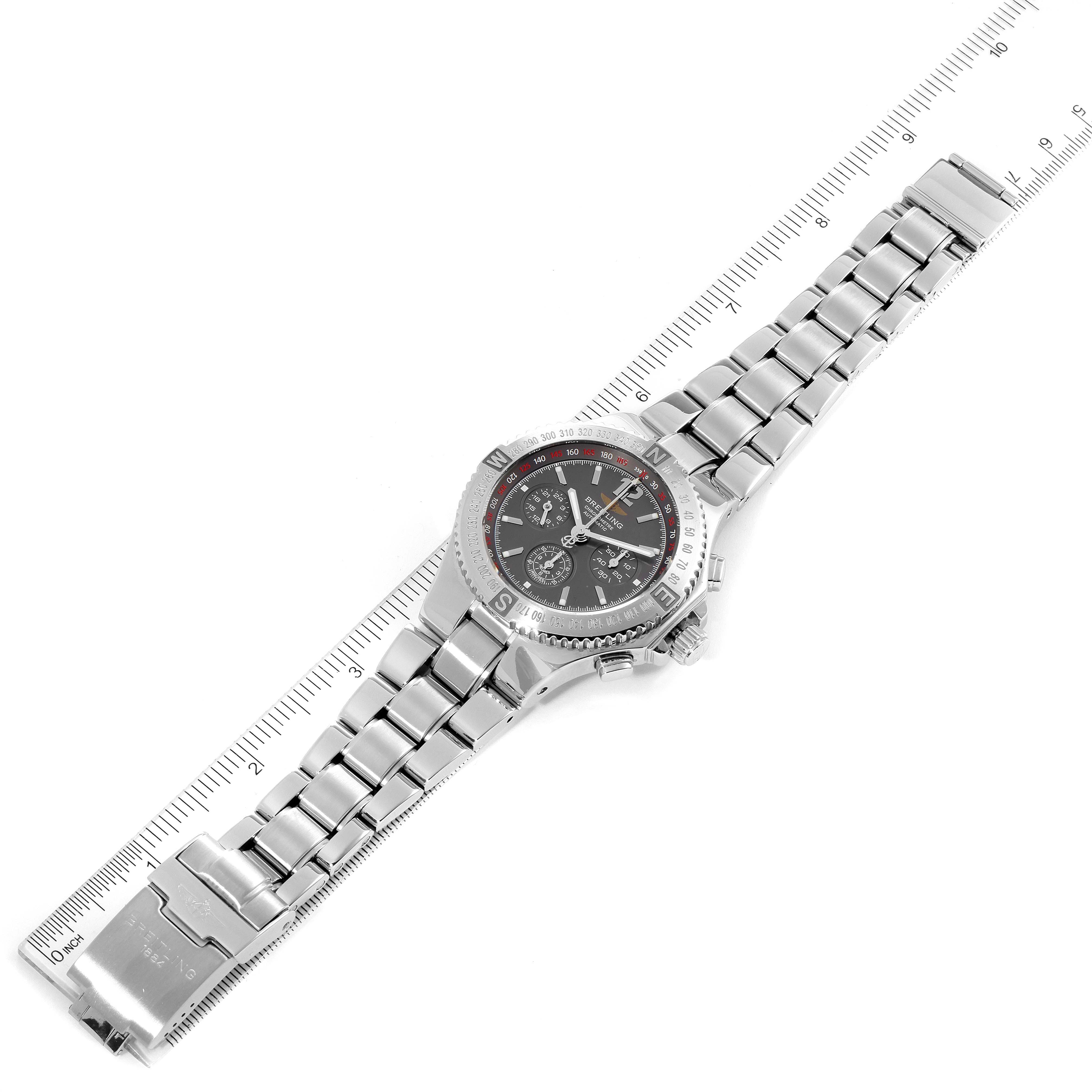 The Breitling Professional Series A39362 Men's Stainless Steel Grey Dial A39362 Men's Stainless Steel Grey Dial watch is shown from a top-down angle displaying its bracelet, dial, and bezel.