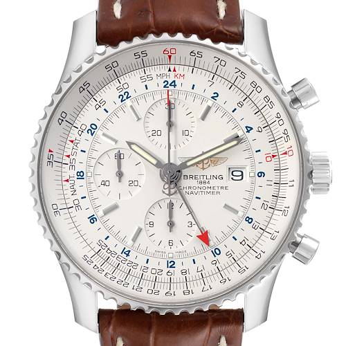 Photo of Breitling Navitimer World GMT White Dial Steel Mens Watch A24322 Box Card