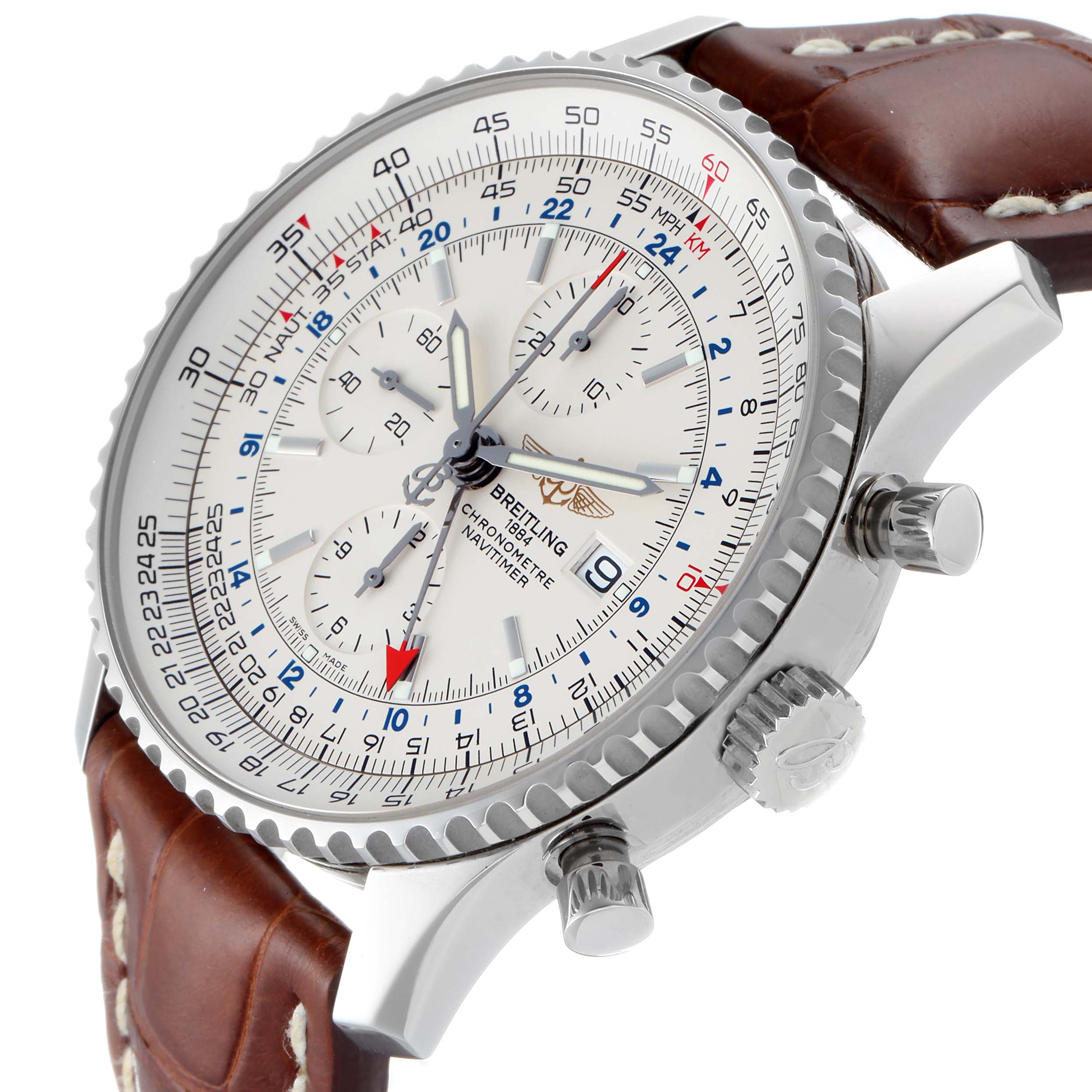 Breitling Navitimer World GMT White Dial Steel Mens Watch A24322 Box ...