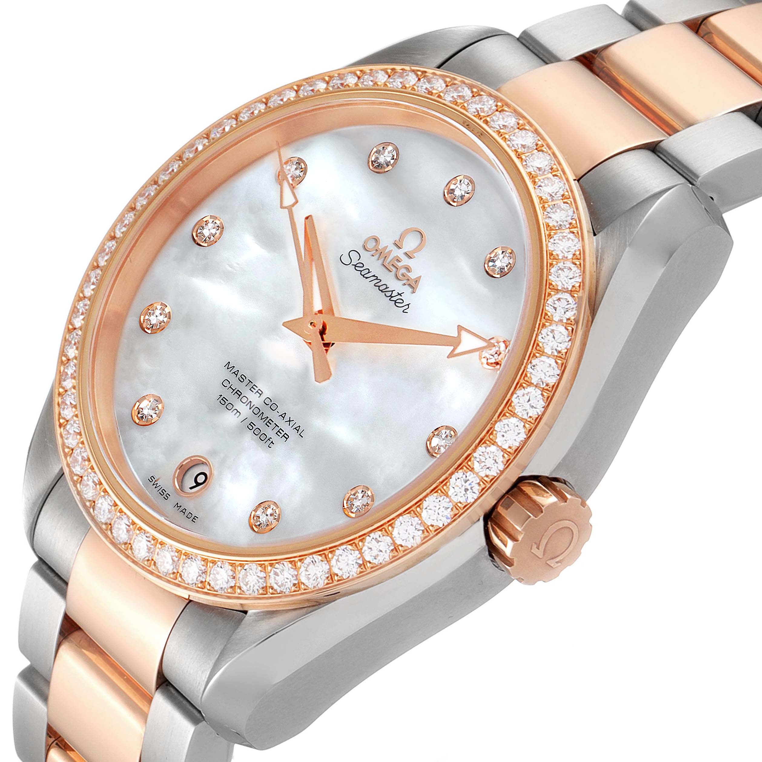 Omega Aqua Terra Steel Rose Gold Diamond Ladies Watch 231.25.39.21.55 ...