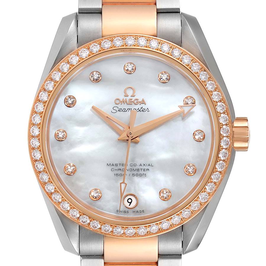 Omega Aqua Terra Steel Rose Gold Diamond Watch 231.25.39.21.55.001 Box Card SwissWatchExpo