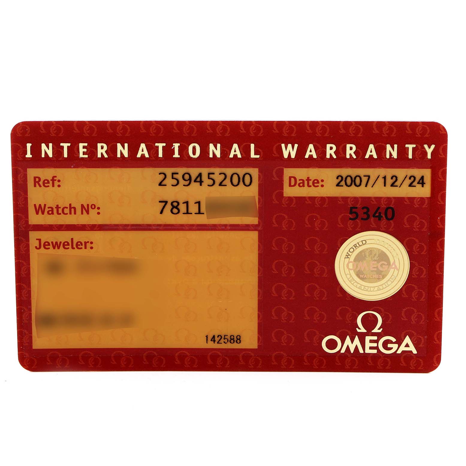 This image shows an Omega International Warranty card for the Seamaster model.
