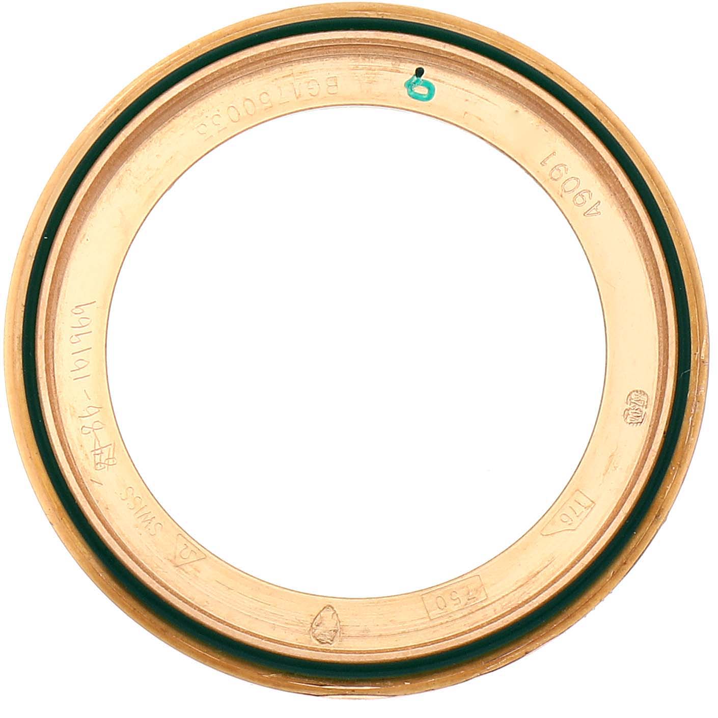 This image shows the case back gasket seal for an Omega Speedmaster 175.0033 Men's Rose Gold Black Dial 175.0033 Men's Rose Gold Black Dial watch, viewed from a top-down angle.