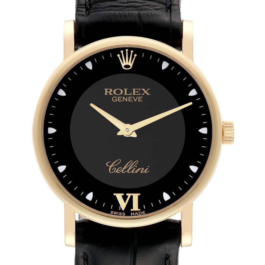 Rolex Cellini Classic Yellow Gold Black Dial Mens Watch 5115 SwissWatchExpo