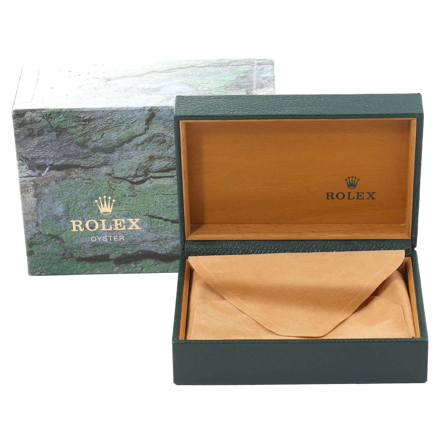 The image shows the open box and packaging of a Rolex Date 15200 Men's Stainless Steel Blue Dial 15200 Men's Stainless Steel Blue Dial model watch, featuring the Rolex logo inside the box.