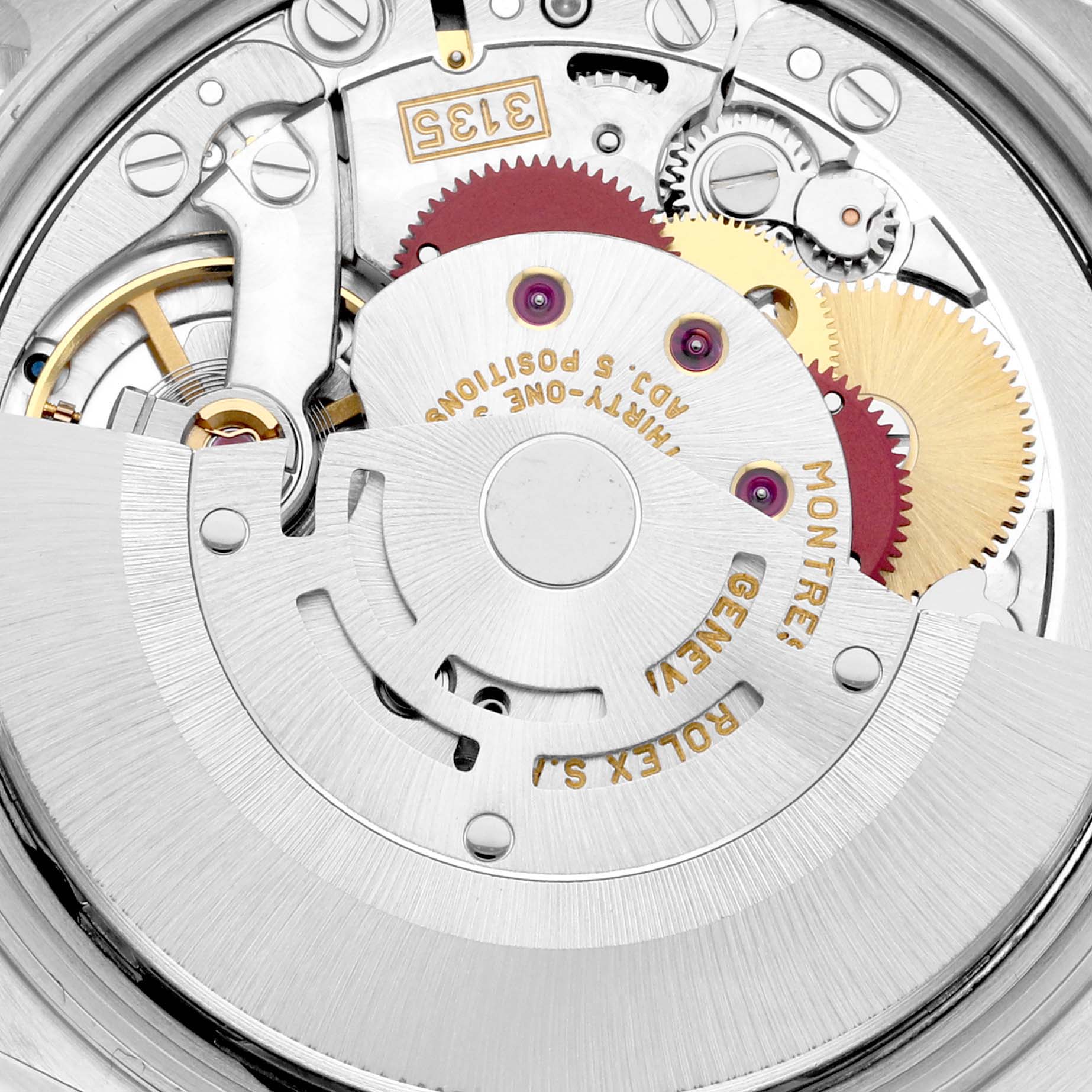 This close-up image shows the intricate movement and inner mechanics of a Rolex Date 15200 Men's Stainless Steel Blue Dial 15200 Men's Stainless Steel Blue Dial model watch.