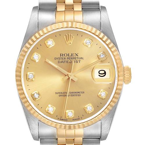Photo of Rolex Datejust 36 Steel Yellow Gold Champagne Diamond Dial Mens Watch 16233