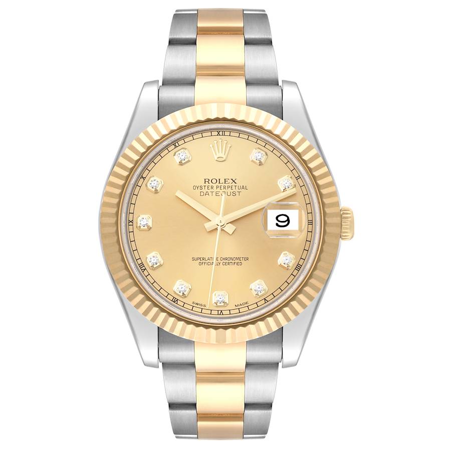 Rolex Datejust II Steel Yellow Gold Diamond Mens Watch 116333 SwissWatchExpo