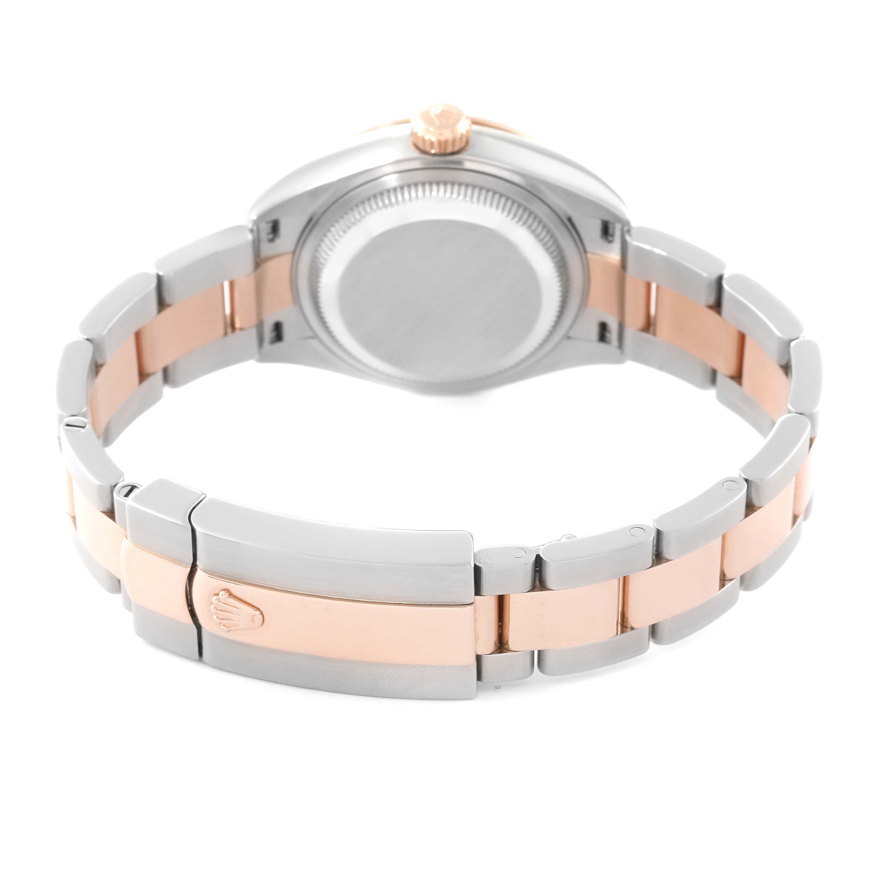 This image shows the back and clasp of a Rolex Datejust 279381 Women's Steel and Gold (two tone) Brown Dial 279381 Women's Steel and Gold (two tone) Brown Dial watch, highlighting its two-tone bracelet.