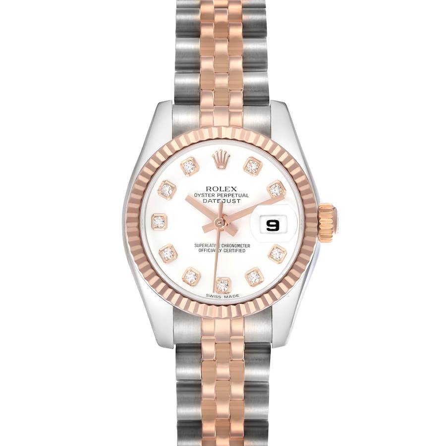 The Rolex Datejust watch is shown from a top-down angle, displaying its dial, bezel, crown, and bracelet.
