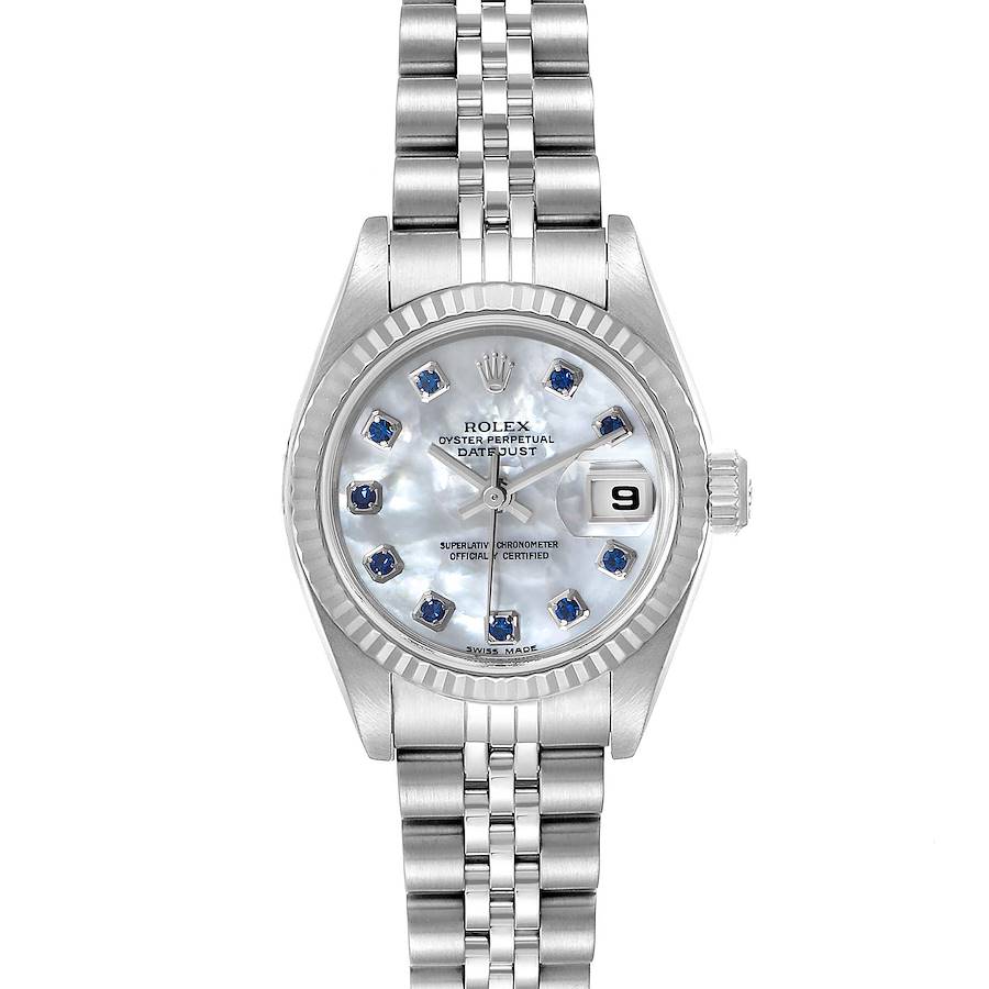 Rolex Datejust Steel White Gold MOP Sapphire Ladies Watch 79174 Box Papers SwissWatchExpo