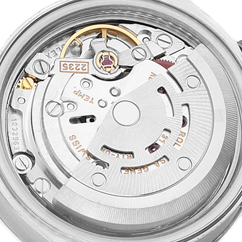 The image shows the internal movement mechanism of a Rolex Datejust 79174 Women's Stainless Steel White Dial 79174 Women's Stainless Steel White Dial watch from a top-down view.