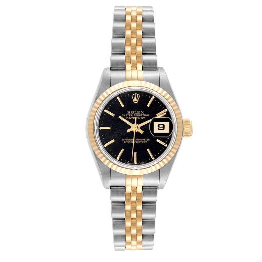 Rolex Datejust Steel Yellow Gold Black Dial Ladies Watch 69173 Box Papers SwissWatchExpo