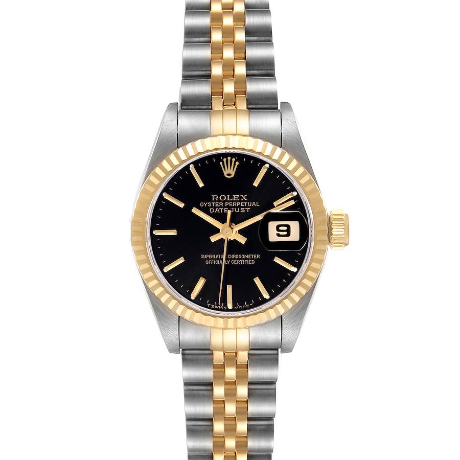 Rolex Datejust Steel Yellow Gold Black Dial Ladies Watch 69173 Box Papers SwissWatchExpo