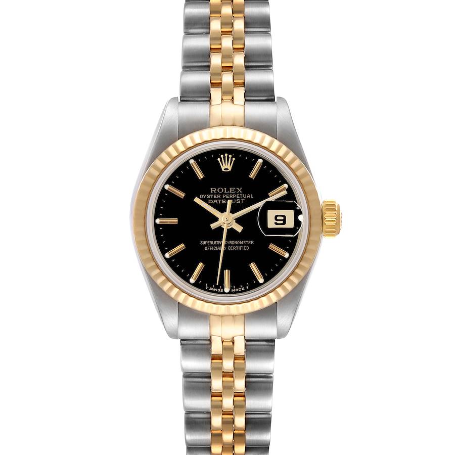 Rolex Datejust Steel Yellow Gold Black Dial Ladies Watch 69173 Papers SwissWatchExpo