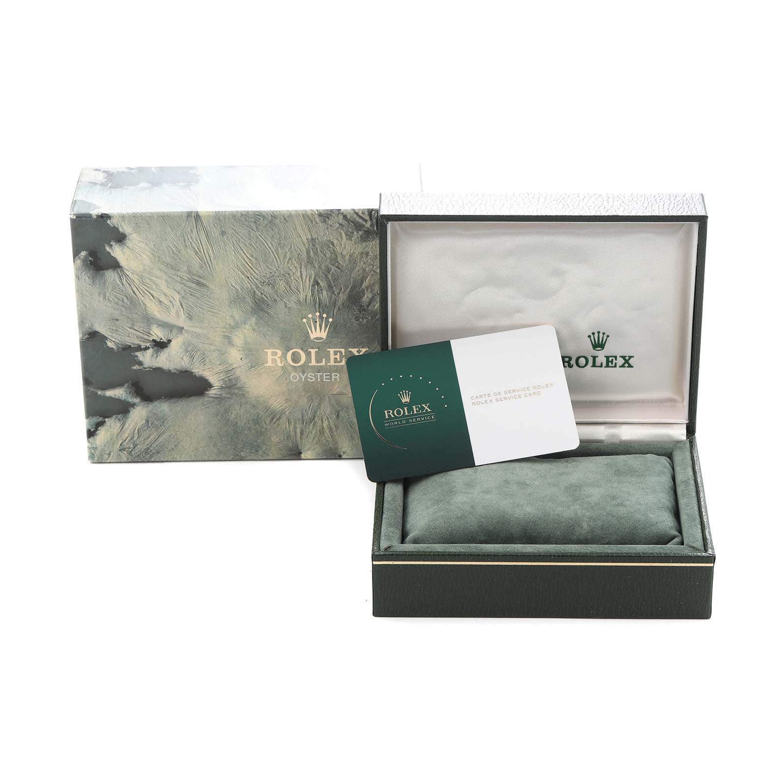 The image shows the packaging and warranty card for a Rolex Datejust 16013 Men's Steel and Gold (two tone) White Dial 16013 Men's Steel and Gold (two tone) White Dial watch, with the box open and positioned at an angle.