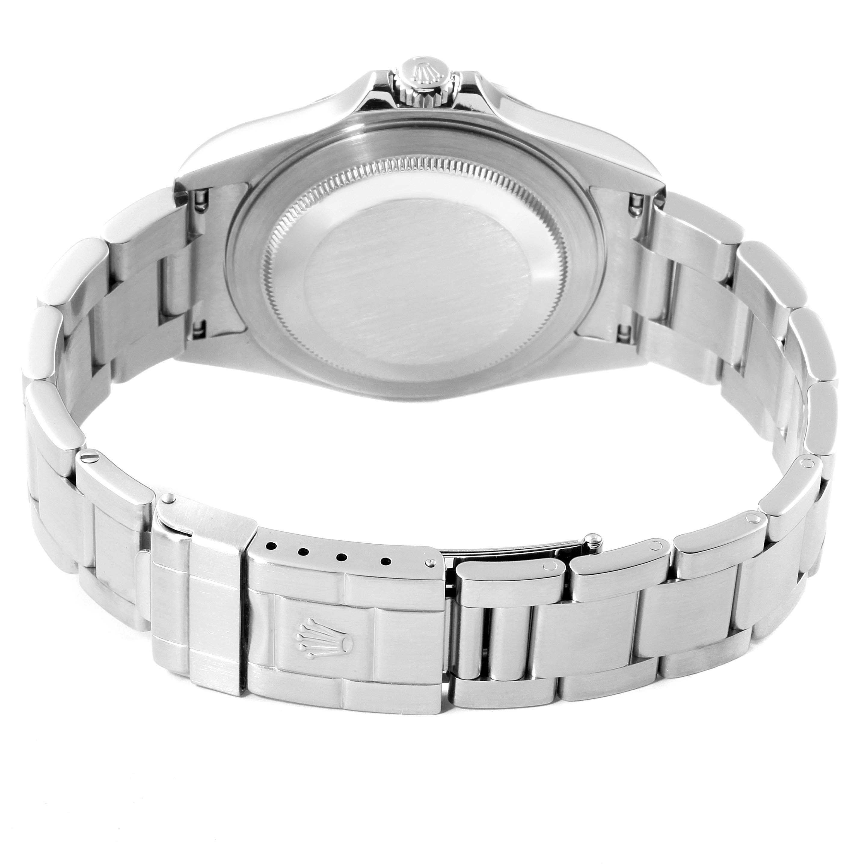 This image shows the back and the stainless steel bracelet of a Rolex Explorer 16570 Men
s Stainless Steel White Dial 16570 Men
s Stainless Steel White Dial watch.
