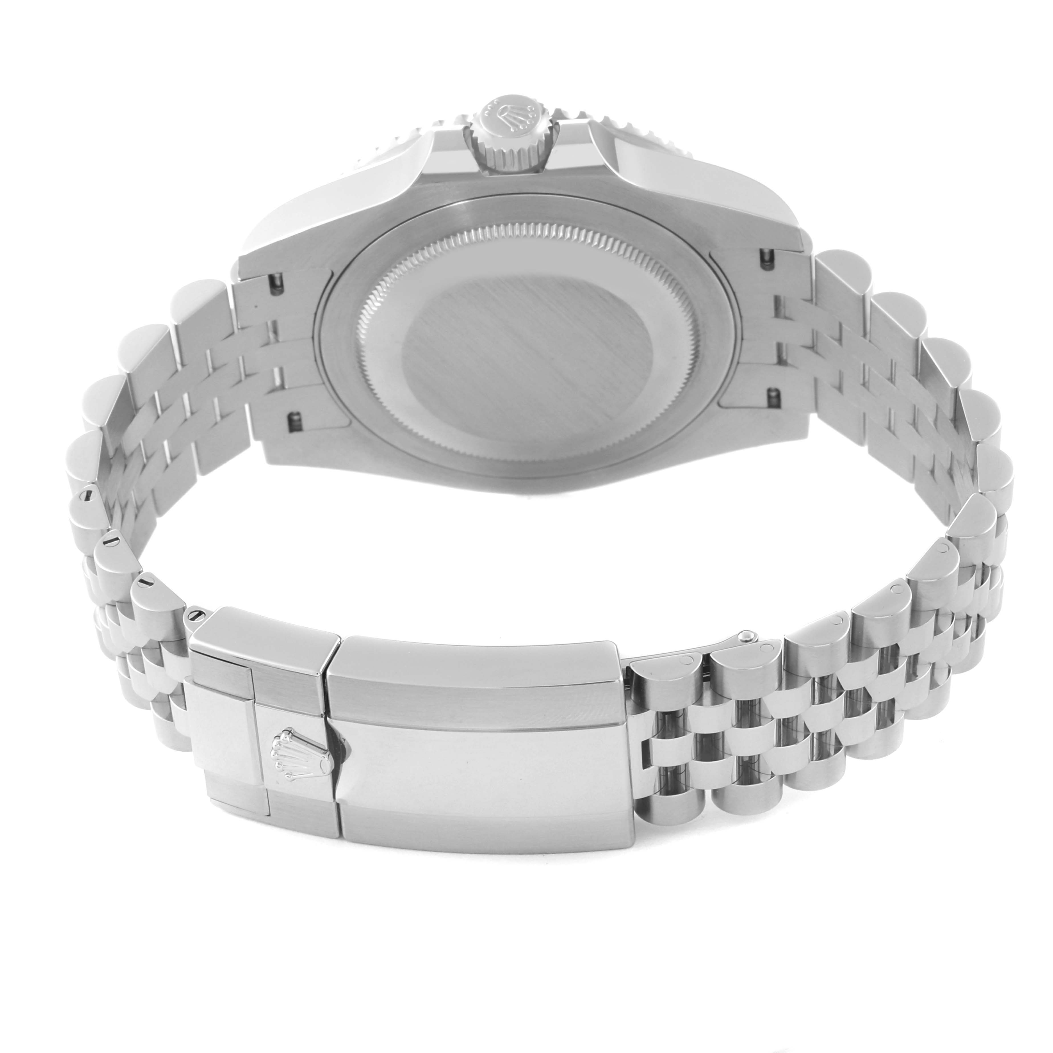 The image shows the back view and clasp of the Rolex GMT-Master 126710 Men
s Stainless Steel Black Dial 126710 Men
s Stainless Steel Black Dial watch, including the case back and bracelet.