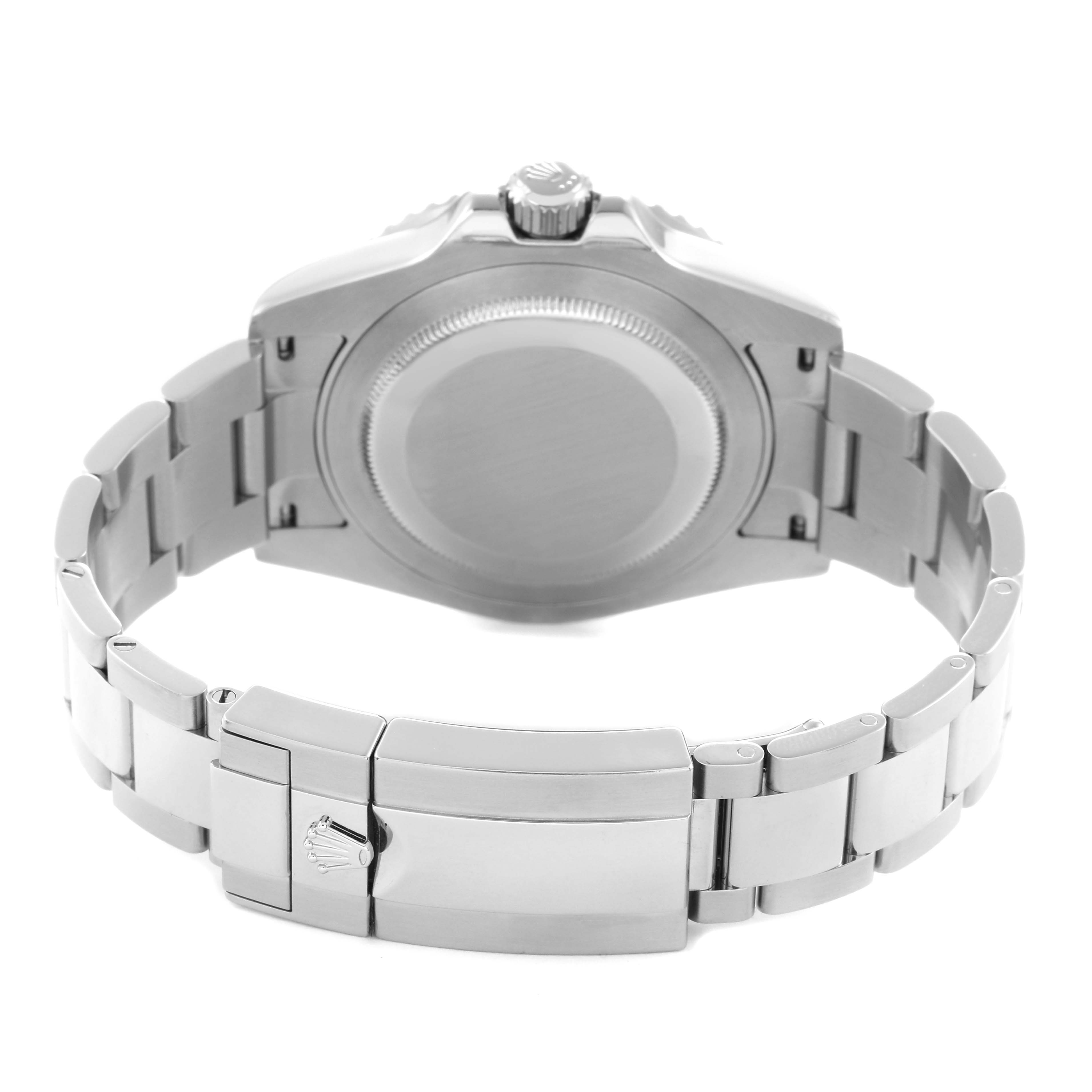 The image shows the back case and clasp of a Rolex GMT-Master 116710 Men's Stainless Steel Black Dial 116710 Men's Stainless Steel Black Dial, viewed from behind.