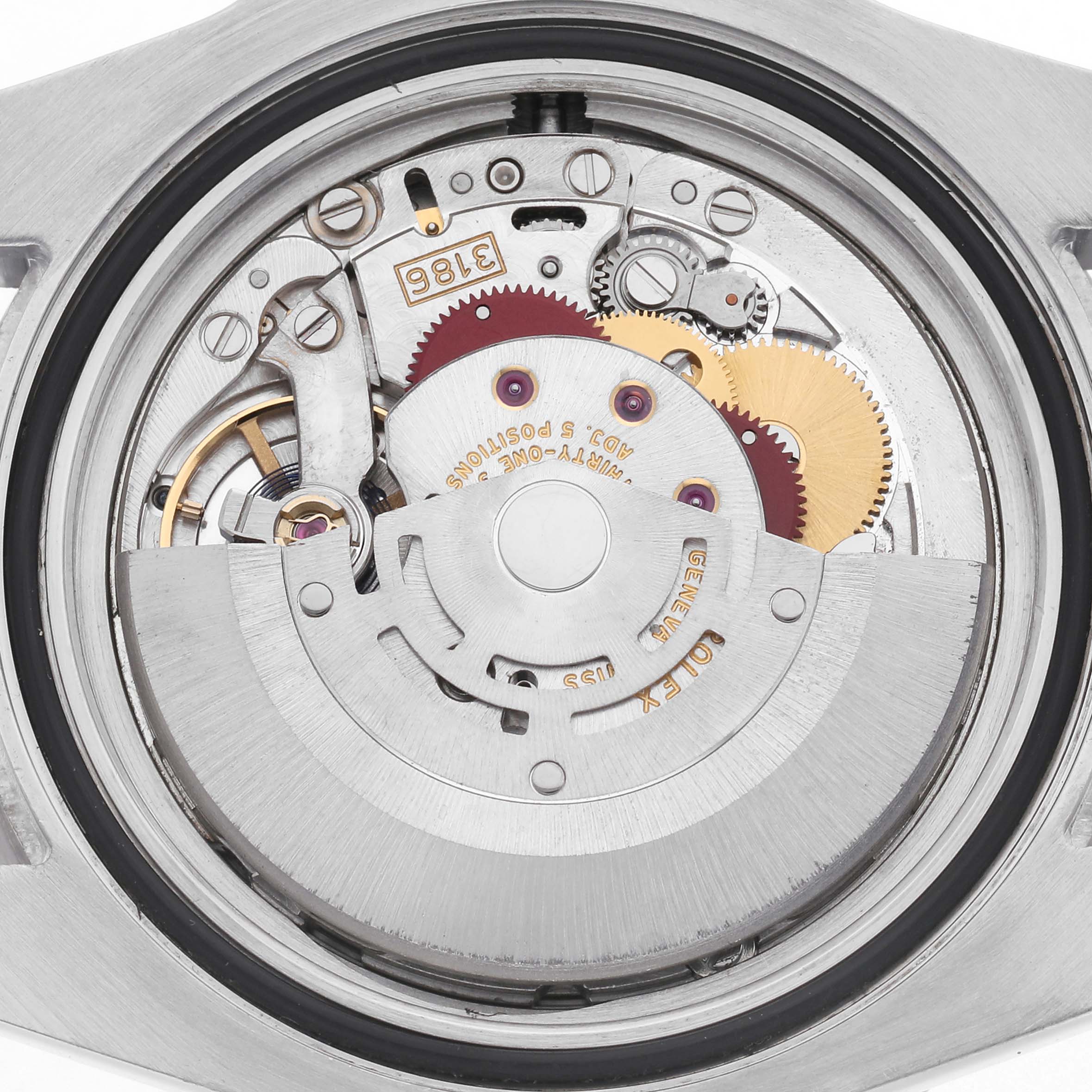 The image shows the movement and internal mechanism of the Rolex GMT-Master 116710 Men's Stainless Steel Black Dial 116710 Men's Stainless Steel Black Dial watch from a back angle.