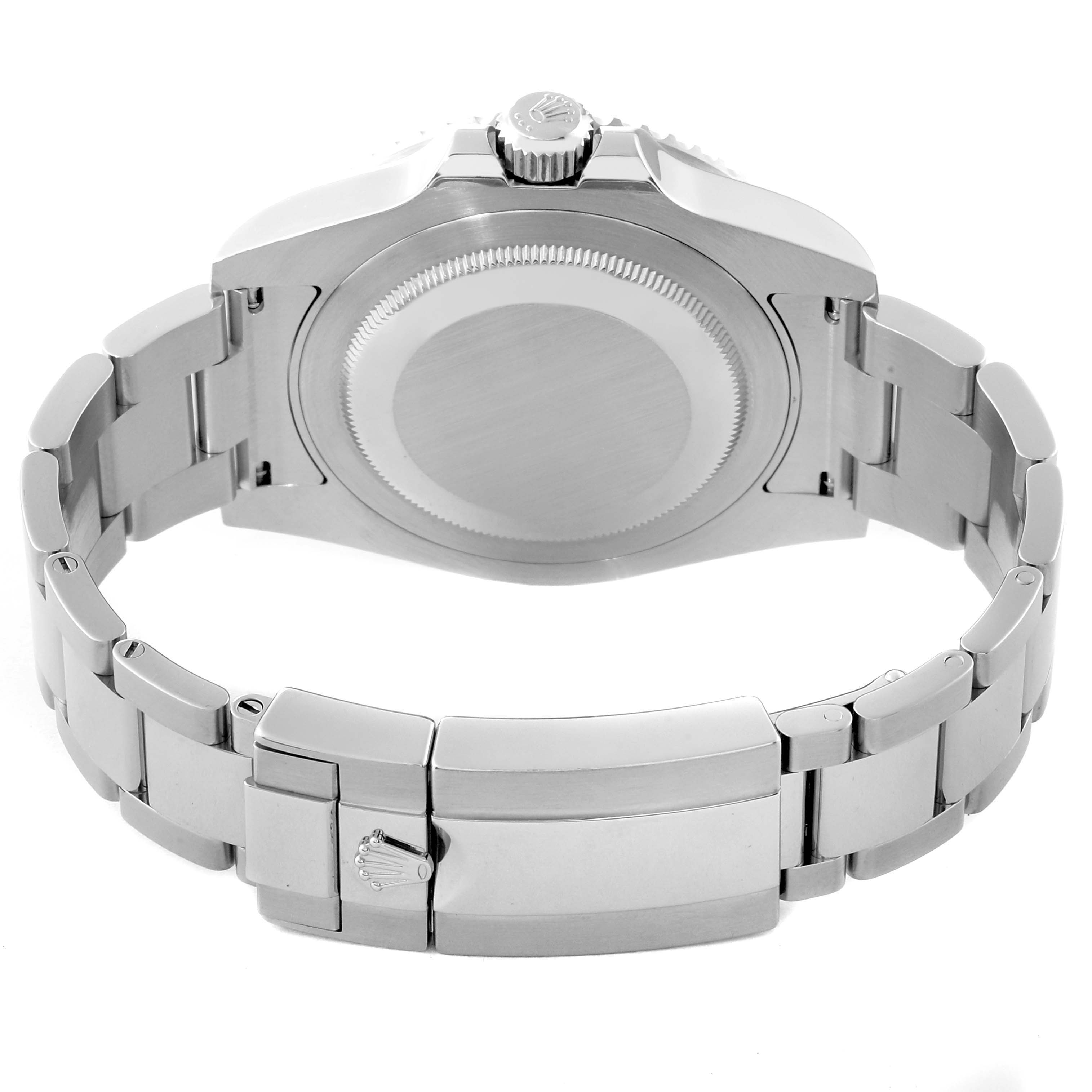 This image shows the back side and bracelet clasp of a Rolex GMT-Master 116710 Men's Stainless Steel Black Dial 116710 Men's Stainless Steel Black Dial watch.