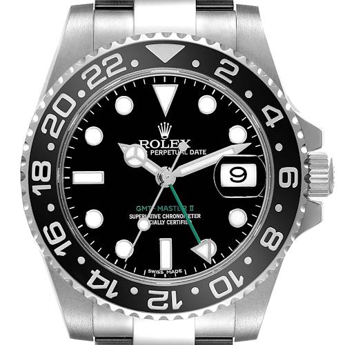Photo of Rolex GMT Master II Black Dial Green Hand Steel Mens Watch 116710