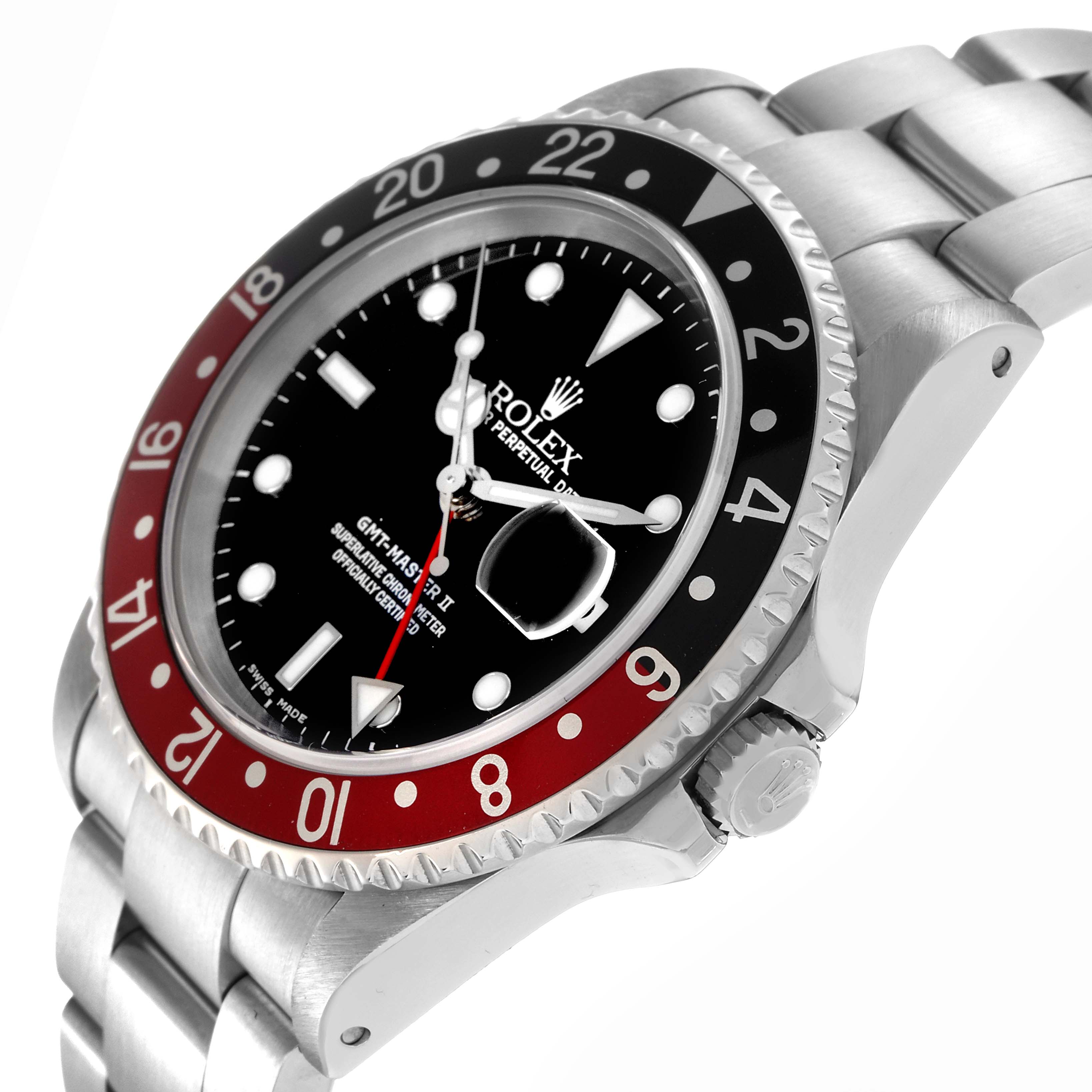 The Rolex GMT-Master 16710 Men's Stainless Steel Black Dial 16710 Men's Stainless Steel Black Dial watch is shown at an angle highlighting the bezel, crown, bracelet, and face.