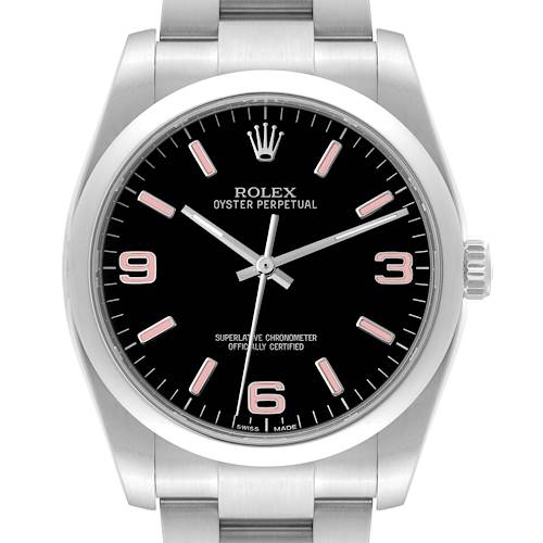 Photo of Rolex Oyster Perpetual 36 Pink Baton Black Dial Steel Mens Watch 116000
