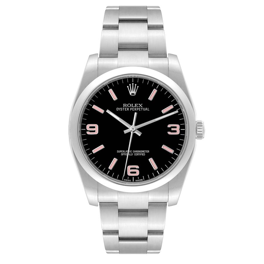 Rolex Oyster Perpetual 36 Pink Baton Black Dial Steel Mens Watch 116000 SwissWatchExpo