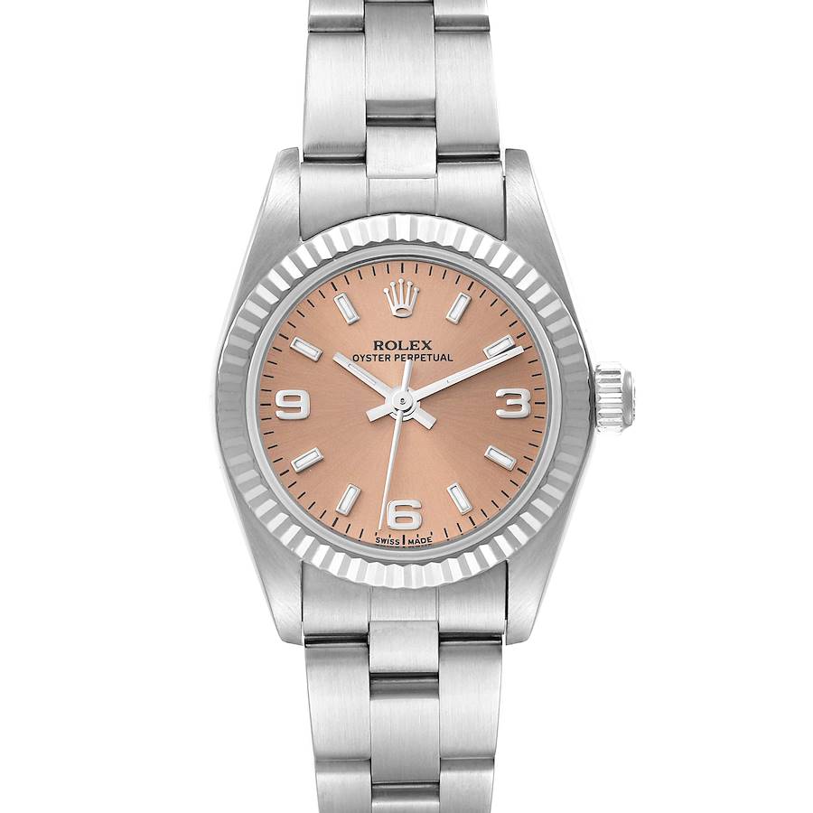 Rolex Oyster Perpetual Salmon Dial Steel White Gold Ladies Watch 76094 SwissWatchExpo