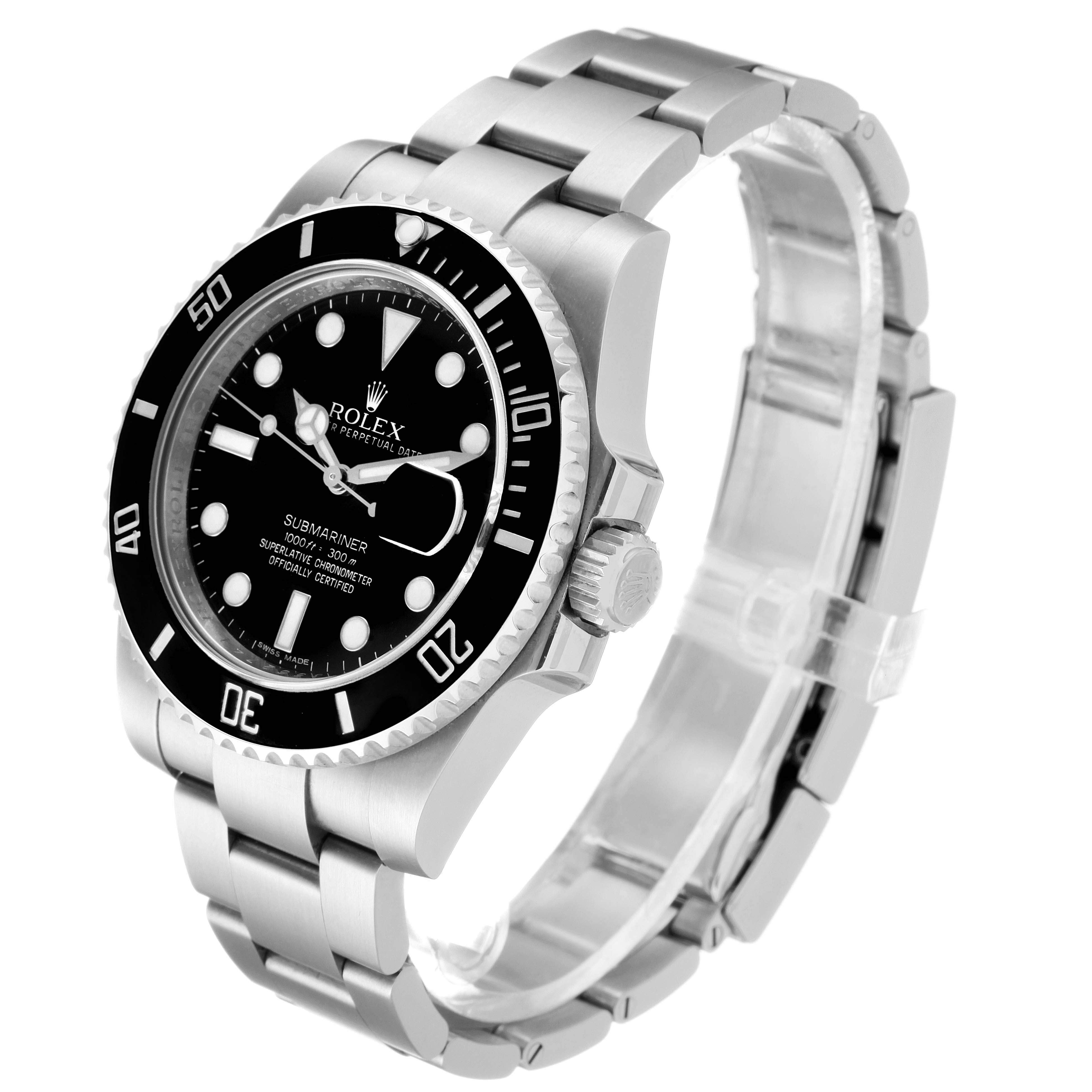 The image shows a side and top view of a Rolex Submariner 116610LN Men
s Stainless Steel Black Dial 116610LN Men
s Stainless Steel Black Dial, highlighting the bezel, crown, bracelet, and dial.