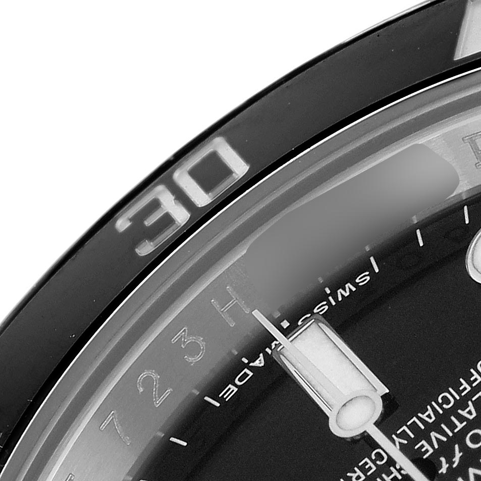 The image shows a close-up of the bezel and part of the dial of a Rolex Submariner 114060 Men's Stainless Steel Black Dial 114060 Men's Stainless Steel Black Dial watch at an angled view, highlighting the "30" marker.
