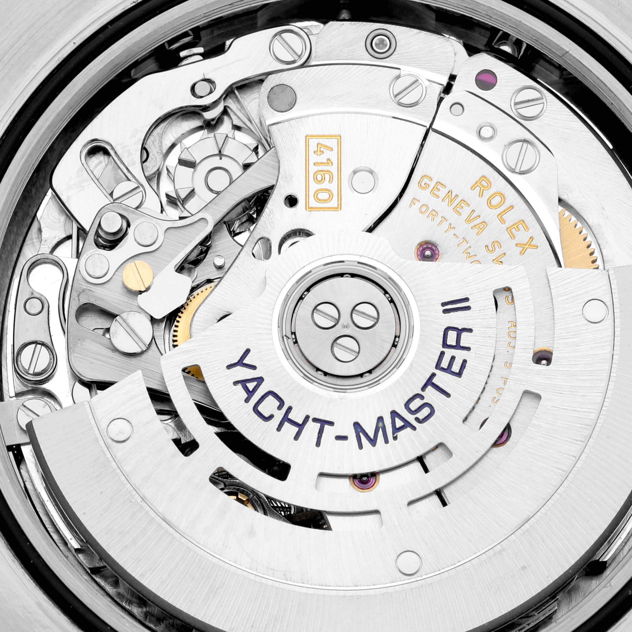 This image shows an internal view of the Rolex Yacht-Master 116689 Men's White Gold White Dial 116689 Men's White Gold White Dial II watch's movement and mechanisms.