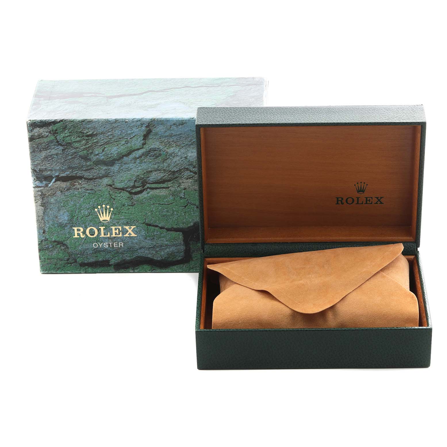 The image shows a Rolex Yacht-Master 16622 Men's Stainless Steel Silver Dial 16622 Men's Stainless Steel Silver Dial watch box and pouch, viewed from the front, featuring the packaging.