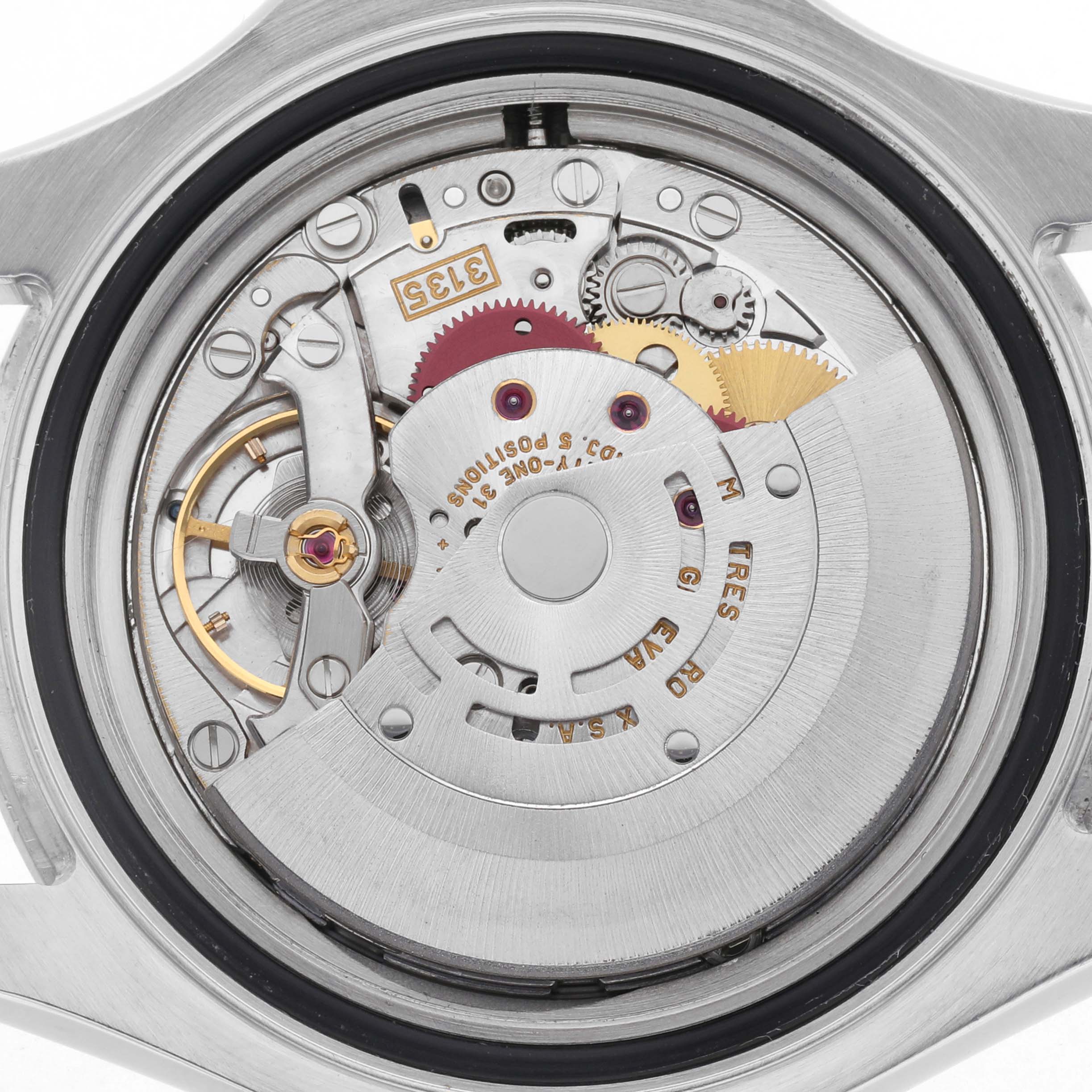 The image shows the open case back of a Rolex Yacht-Master 16622 Men's Stainless Steel Silver Dial 16622 Men's Stainless Steel Silver Dial watch, highlighting the intricate internal movement and rotor components.
