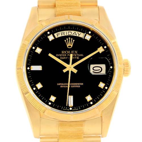 Photo of Rolex Day-Date President Yellow Gold Black Diamond Dial Mens Watch 18248
