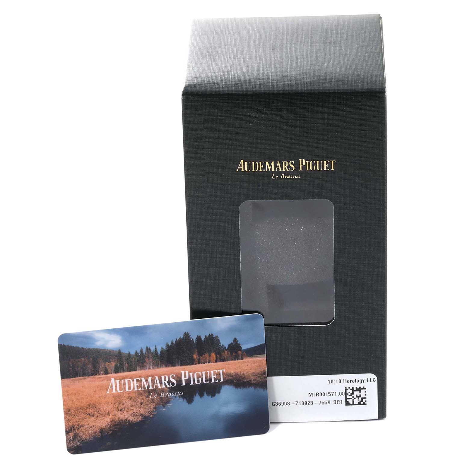 This image shows the box and authentication card for the Audemars Piguet Royal Oak 15300ST.00.1220ST.01 Men's Stainless Steel White Dial 15300ST.00.1220ST.01 Men's Stainless Steel White Dial model.