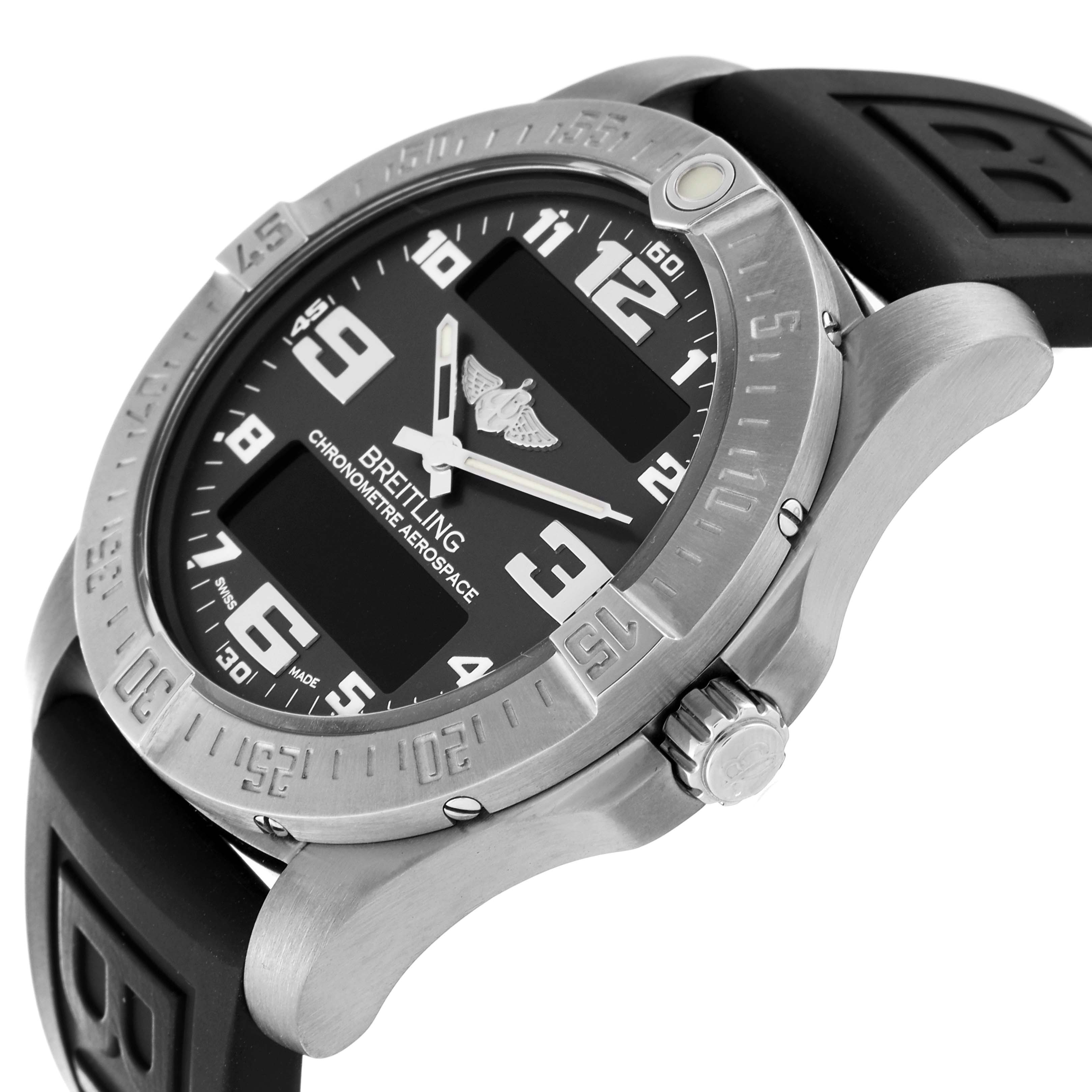 The Breitling Professional Series E79363 Men's Titanium Grey Dial E79363 Men's Titanium Grey Dial watch is angled to show the face, bezel, and part of the strap.