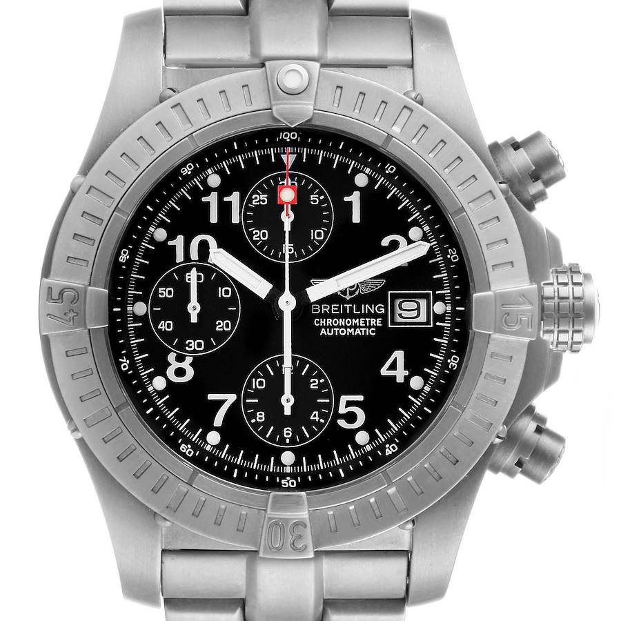 Breitling Avenger Black Dial Chronograph Titanium Watch E13360 SwissWatchExpo